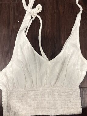 Hollister White Smocked V-Neck Cropped Cami